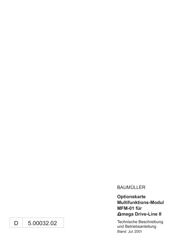 Immagine di copertina Technical documentation Optionskarte Multifunktions-Modul MFM-01 für Drive-Line II