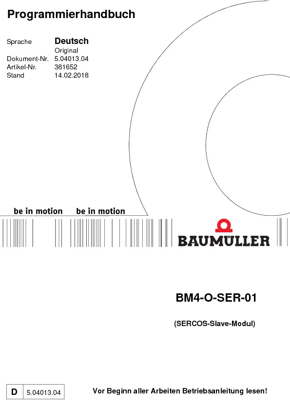 Immagine di copertina Technical documentation SERCOS-Slave-Modul BM4-O-SER-01 Parameterhandbuch