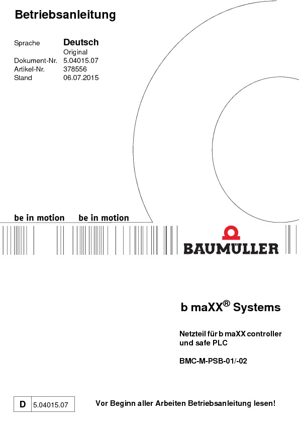 Immagine di copertina Technical documentation Netzteil für b maXX controller/safe PLC Betriebsanleitung