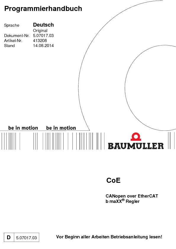 Immagine di copertina Technical documentation CANopen over EtherCAT Programmierhandbuch