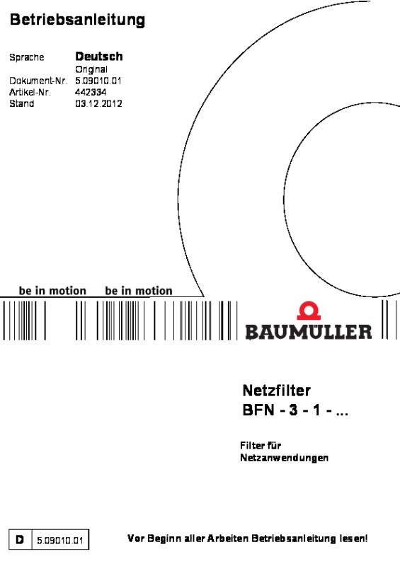 Immagine di copertina Technical documentation Filter für Netzanwendungen BFN Betriebsanleitung