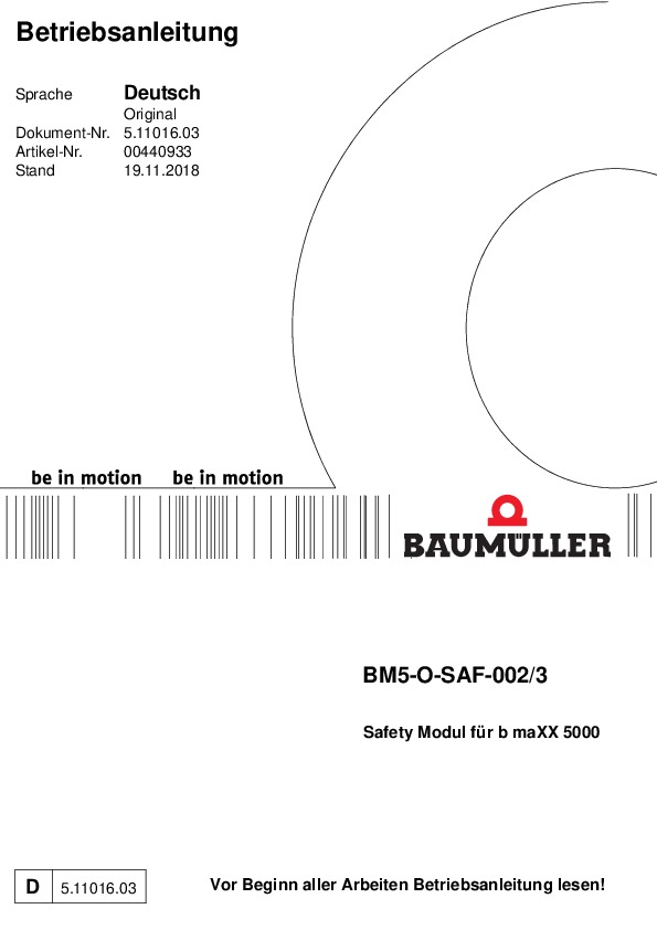 Immagine di copertina Technical documentation Safety Module für b maXX 5000 BM5-O-SAF-002/-003 Betriebsanleitung