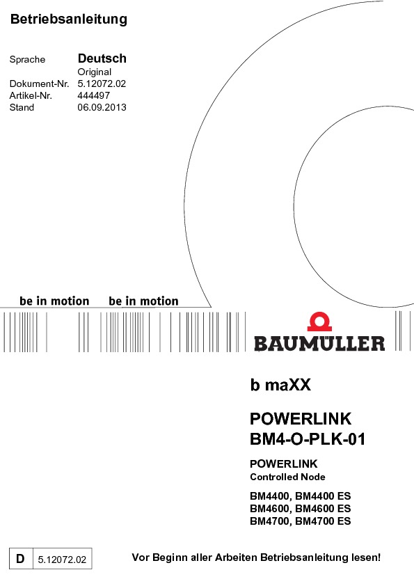 Immagine di copertina Technical documentation POWERLINK Controlled Node BM4-O-PLK-01 Betriebsanleitung