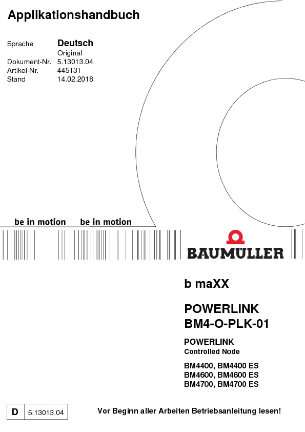 Immagine di copertina Technical documentation POWERLINK Controlled Node BM4-O-PLK-01 Applikationshandbuch