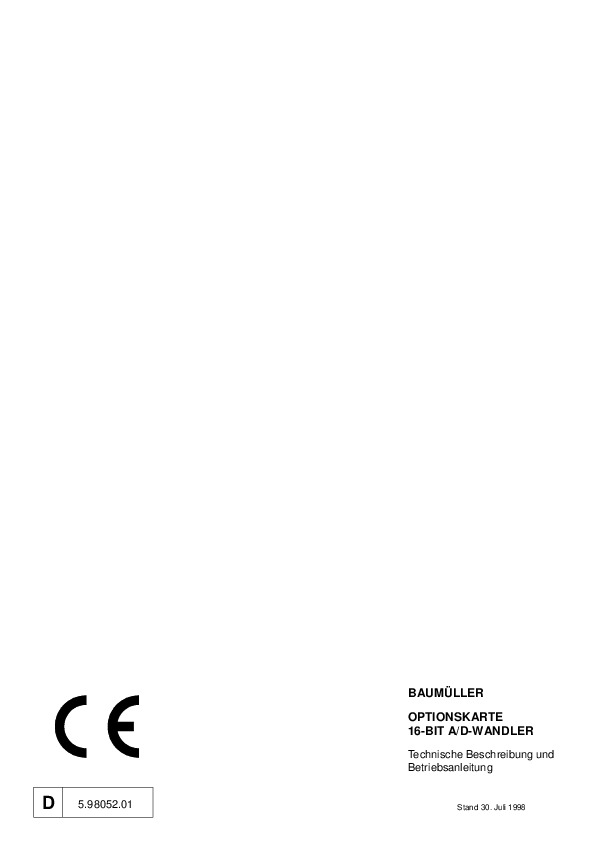 Immagine di copertina Technical documentation Optionskarte 16.Bit A/D-Wandler
